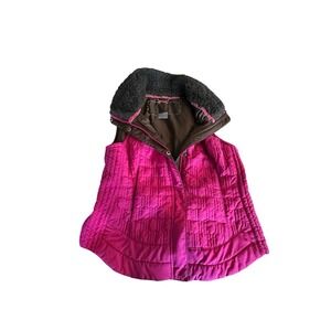 Nike Vest Women's Small (4-6) Pink‎ Sleeveless High Collar Faux Fur Zip Button